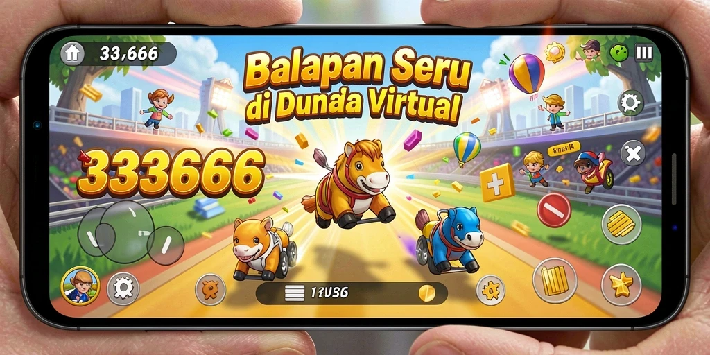 Screenshot gameplay <strong>333666</strong> menunjukkan aksi balapan yang mendebarkan.