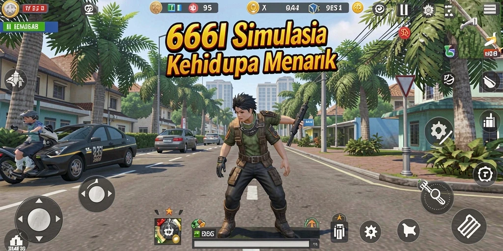 Screenshot menunjukkan gameplay seru dalam dunia <strong>666I</strong> yang penuh dengan aktivitas.