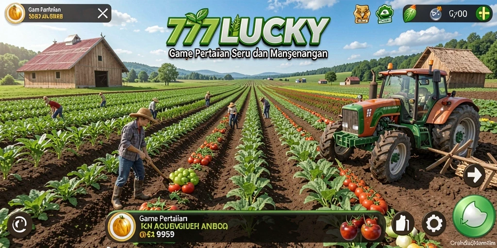 Screenshot utama 777LUCKY menampilkan aktivitas bertani yang seru dan interaktif.