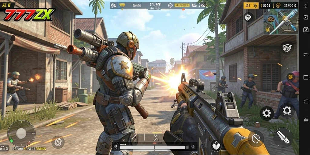 Gameplay seru yang intens dalam 777ZX dengan pertempuran TPS.