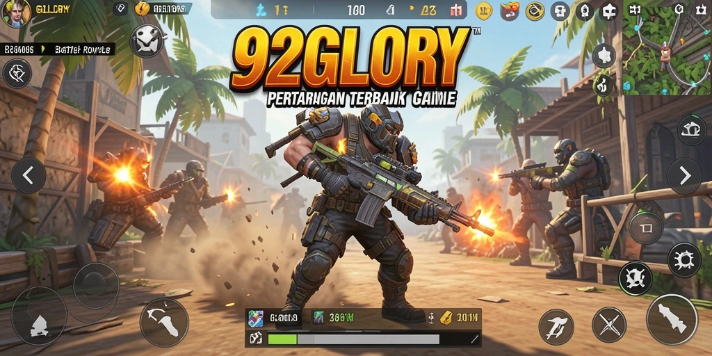 Tampilan seru dari gameplay 92GLORY dalam pertempuran Battle Royale.