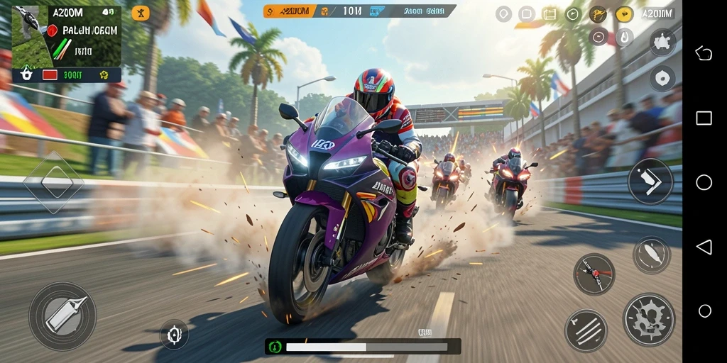 Tampilan gameplay A200M yang mendebarkan di lintasan balapan.