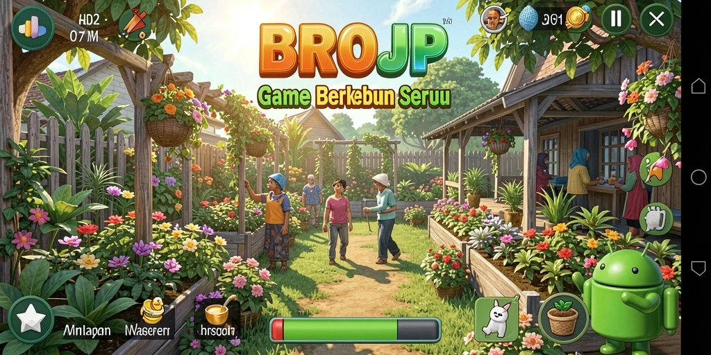 Gameplay BROJP dengan tampilan pertanian yang indah dan interaktif.