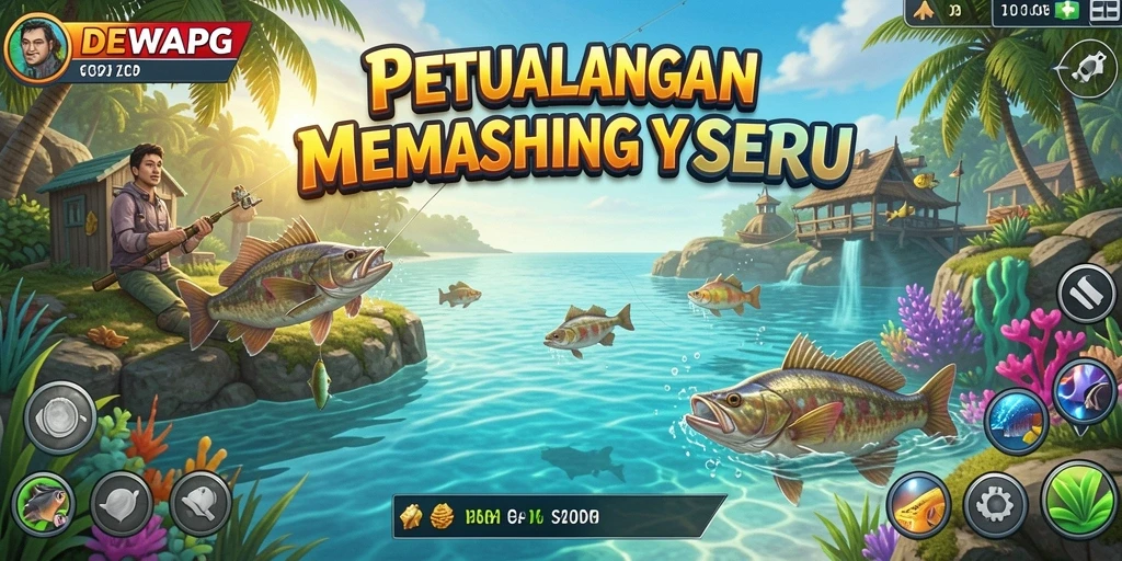 Tangkapan ikan yang menakjubkan dalam DEWAPG, menunjukkan aksi memancing yang realistis.