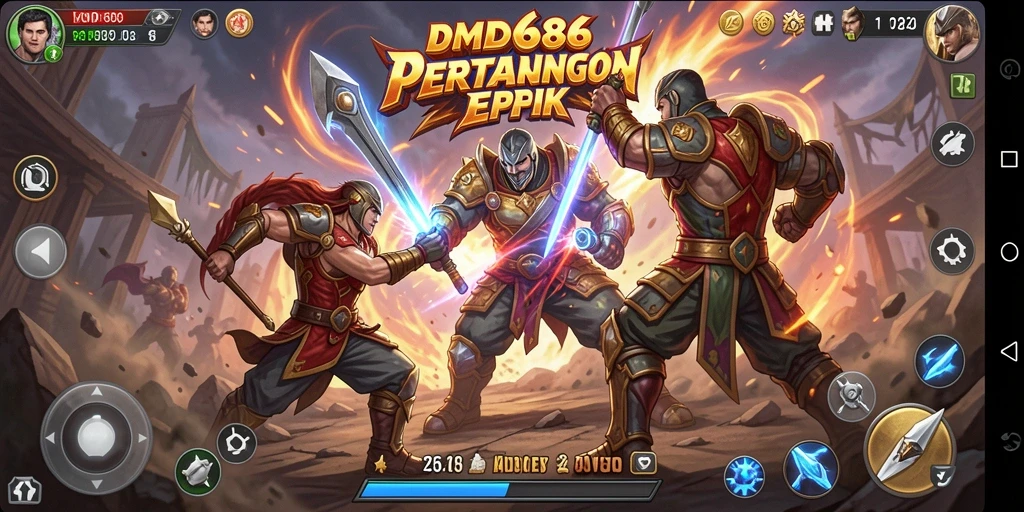 Tampilan gameplay mendebarkan dari DMD686, menunjukkan pertarungan yang intens.