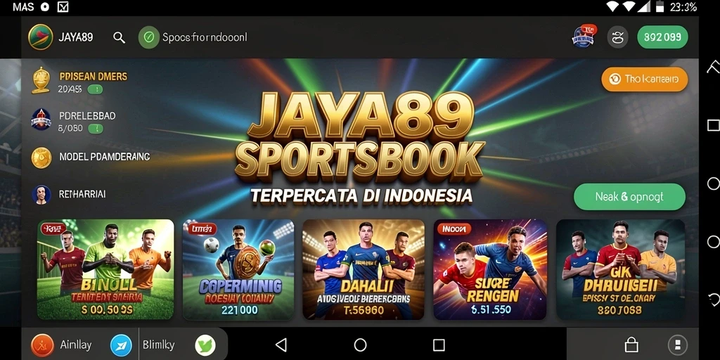 Screenshot utama JAYA89 menampilkan antarmuka menarik untuk taruhan Sportsbook.