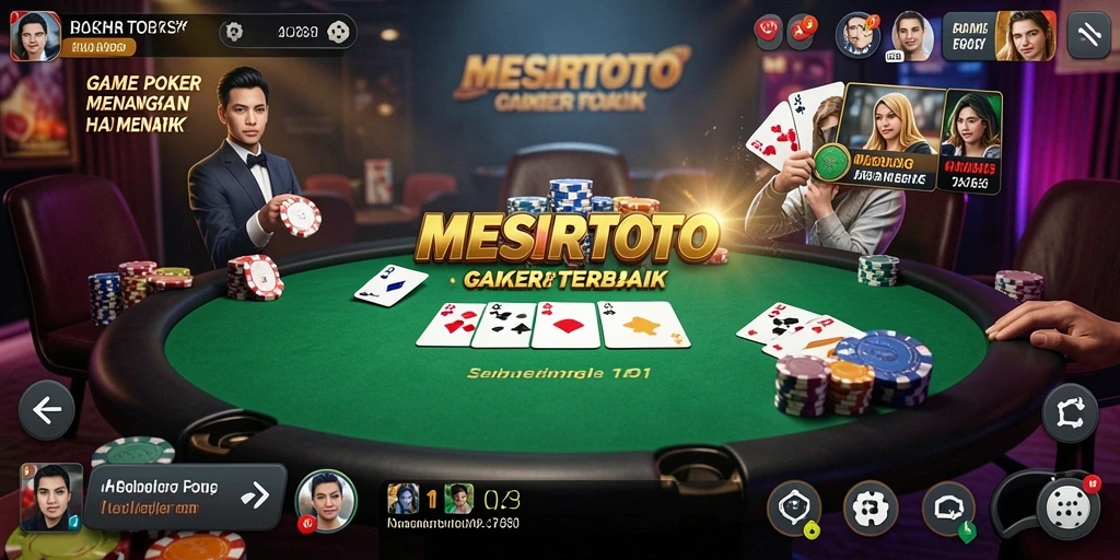 Tampilan gameplay seru MESIRTOTO saat pemain bersaing di meja poker.