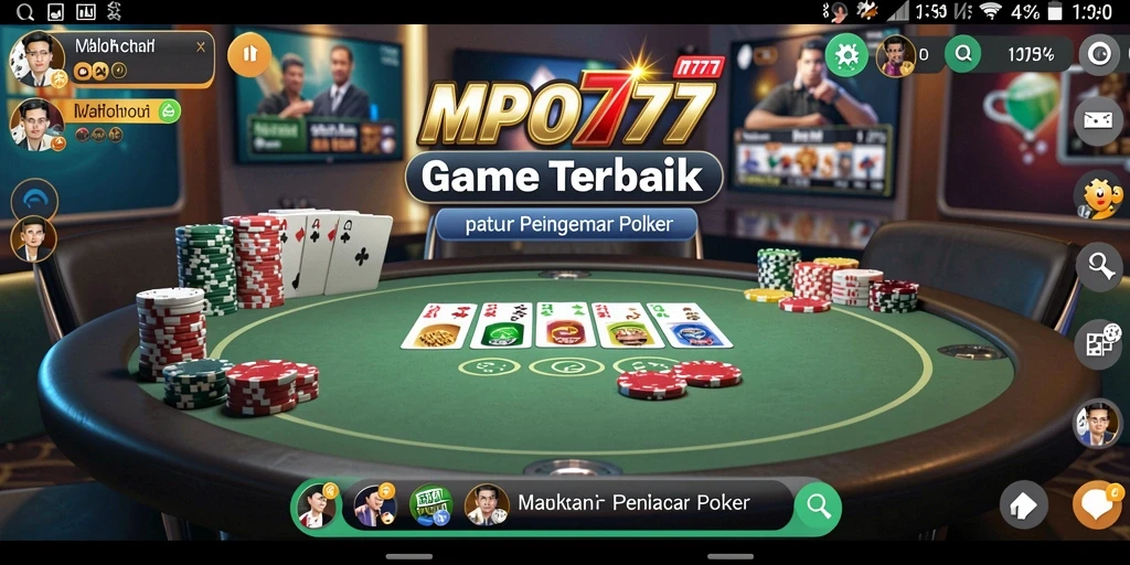 Screenshot MPO777 menampilkan aksi seru di meja poker dengan pemain yang berdiskusi.