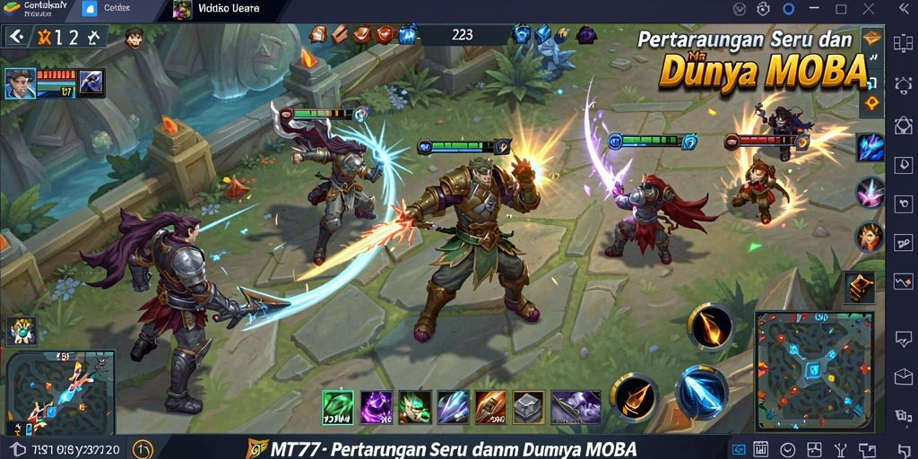 Tangkapan layar gameplay MT777 menampilkan pertarungan epik di arena.