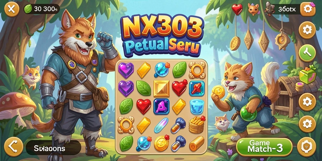 Tampilan gameplay NX303 yang menawan dan penuh warna di match-3.