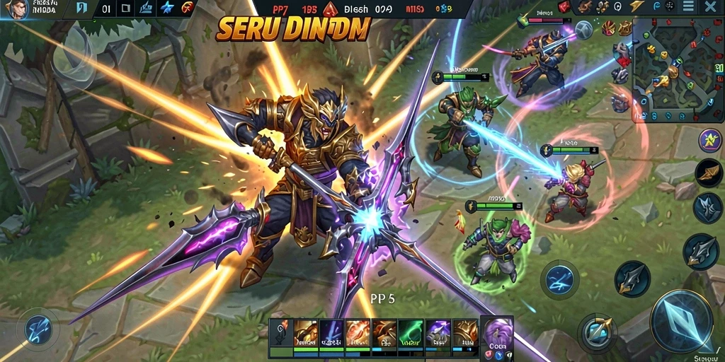 Tangkapan layar memperlihatkan aksi intens dalam permainan MOBA.