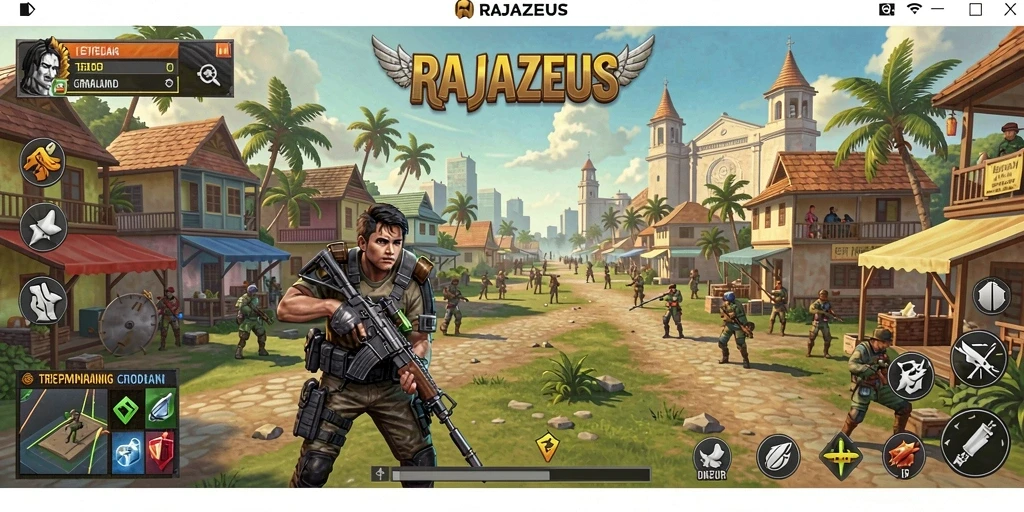 Screenshot RAJAZEUS menampilkan pertempuran strategi yang epik dan mendetail.