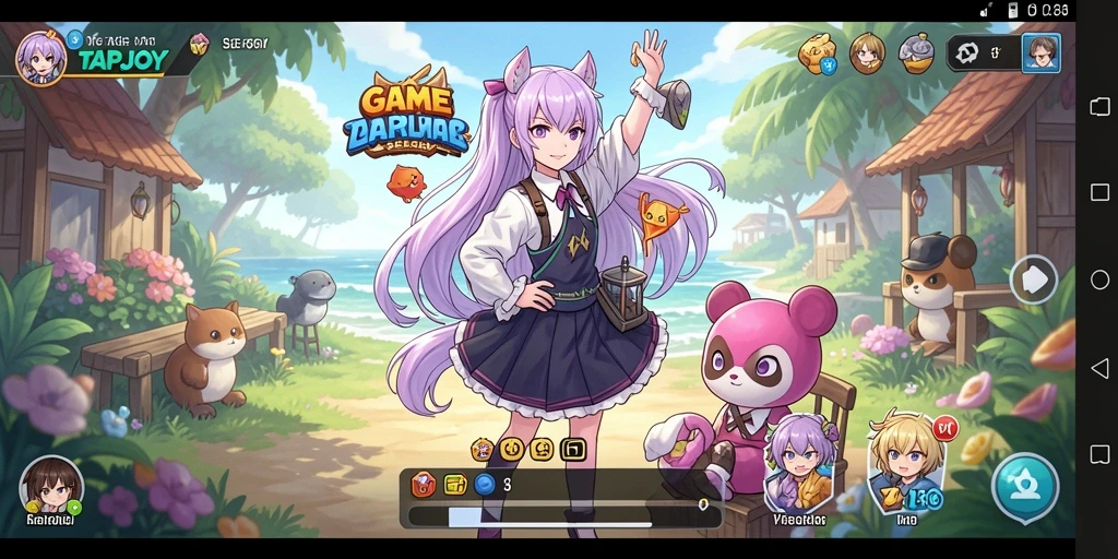 Screenshot TAPJOY menunjukkan karakter anime dalam aksi epik.