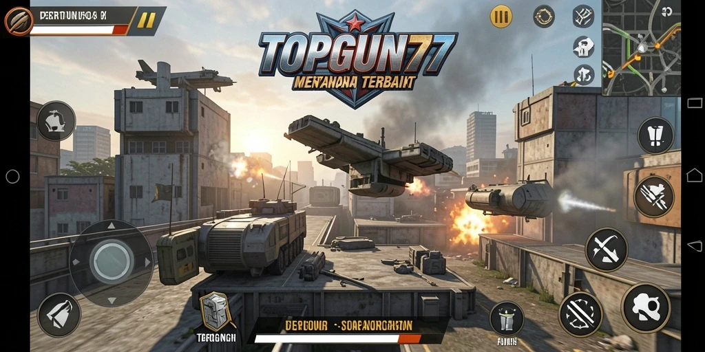 Tampilan gameplay menarik dalam permainan Tower Defense TOPGUN77.