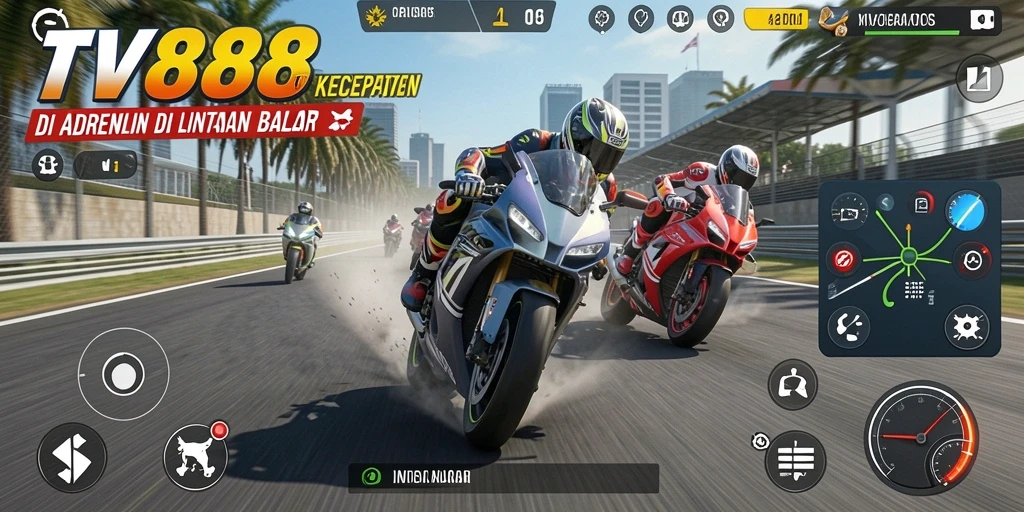Tampilan seru gameplay TV888 saat balapan motor.