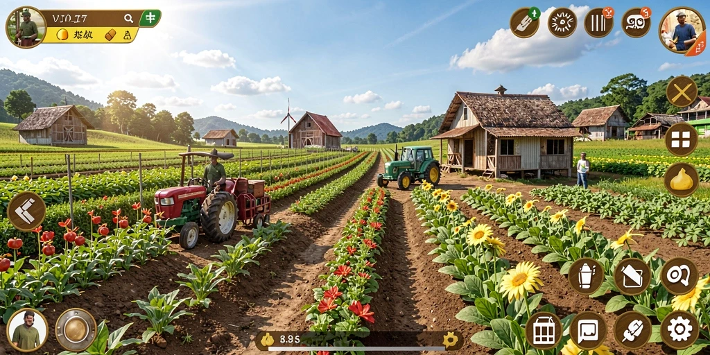 Screenshot VIO77 menunjukkan gameplay pertanian yang menyenangkan dan interaktif.