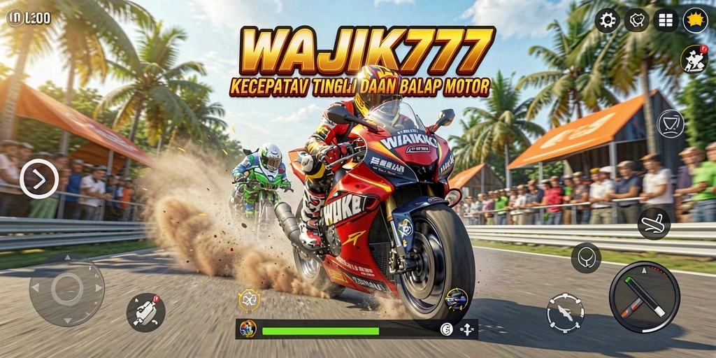 Screenshot dari gameplay balap motor yang mendebarkan di WAJIK777.